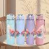 1PC Gradient Butterfly Wing Art 750ml Color Plastic Sports Water Bottle Leakproof Flip Straw Lid Suitable for Sports Office Home Use