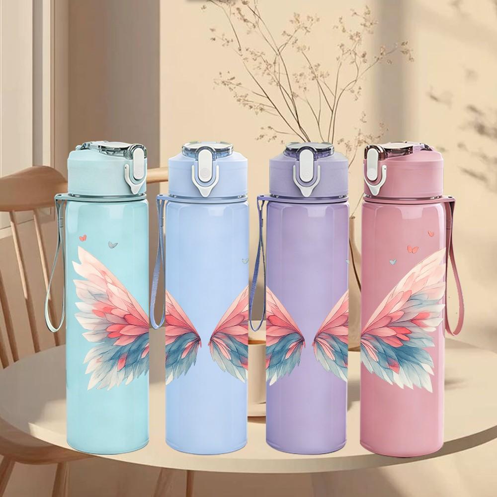 1PC Gradient Butterfly Wing Art 750ml Color Plastic Sports Water Bottle Leakproof Flip Straw Lid Suitable for Sports Office Home Use