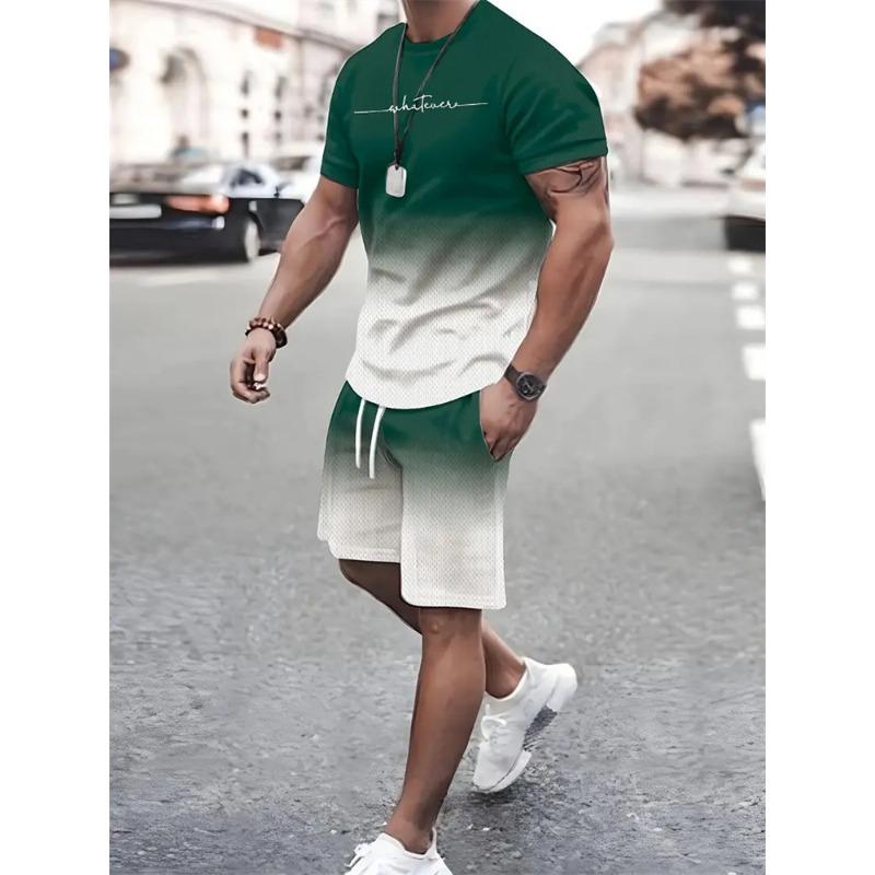 Men's Outfit Summer Short Sleeve T Shirt Set Fashion 2 Piece Sportwear 3D Printed Casual Shorts Sweatshirt Men's Tracksuit