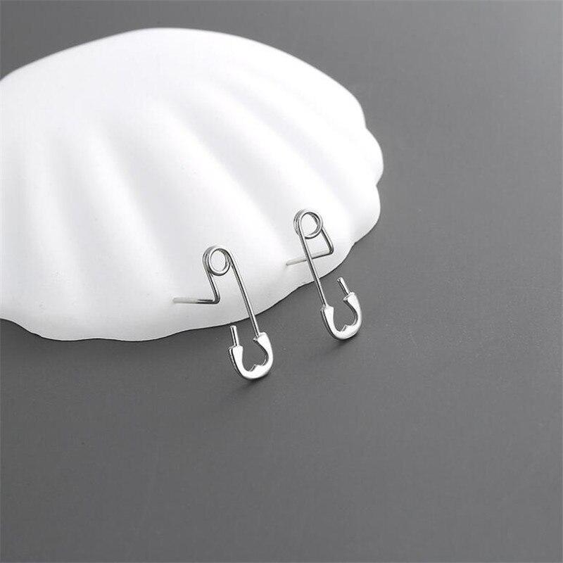 Hip Hop Fashion 925 Sterling Silver Handmade Paperclip Pin Stud Earrings for Women Fine Jewelry Earings Gift E406