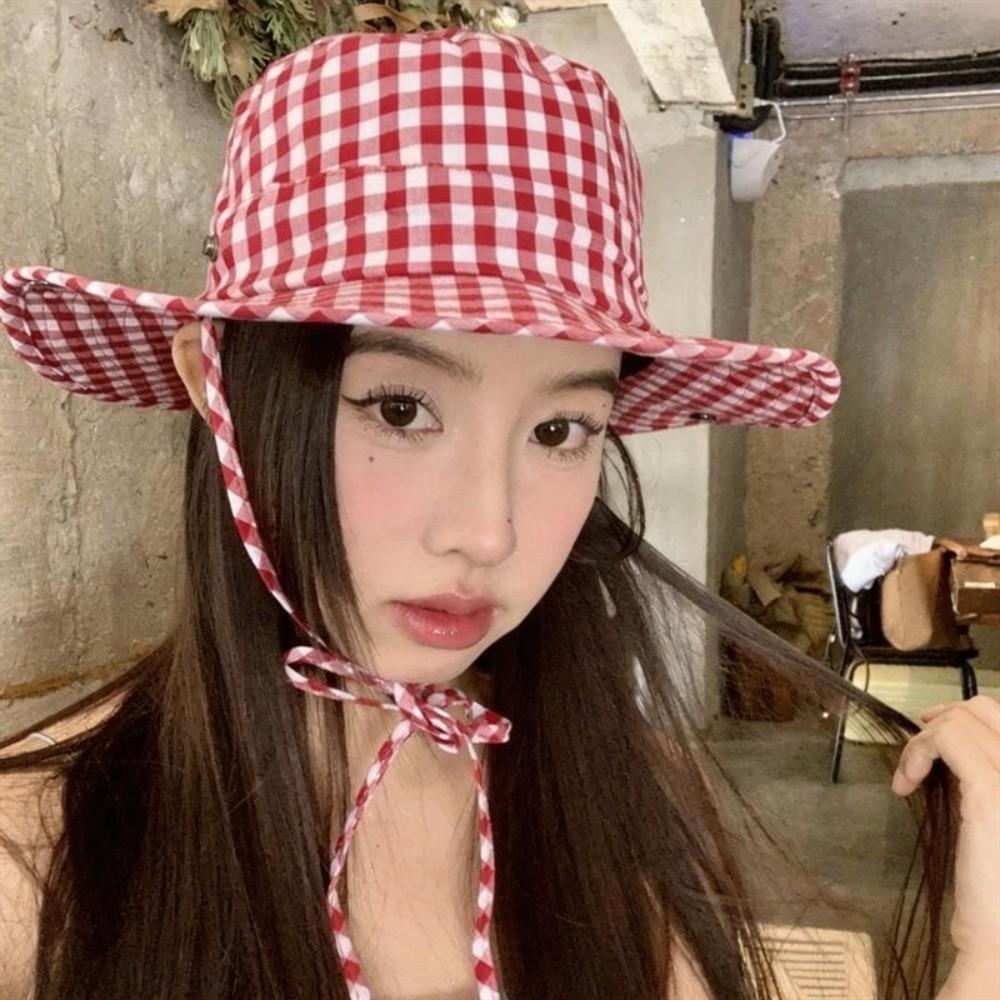 Lattice Y2k Fishmen Hat UV Protection Bucket Hat Fashion Wide Brim Sun Hat Fishing