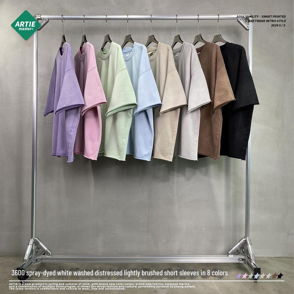 Мужская летняя футболка ARTIE белого цвета с эффектом потертости, окрашенная распылением | Коллекция 2024 г.