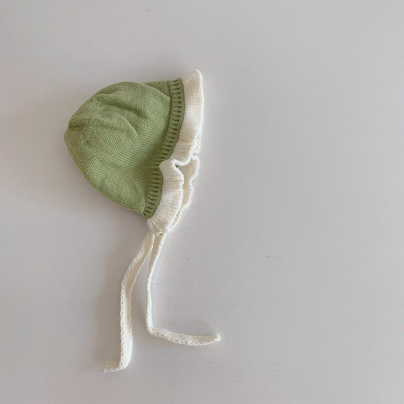Autumn and winter baby lace wool hat girl baby toddler sweet bucket hat princess ear protector knitted hat