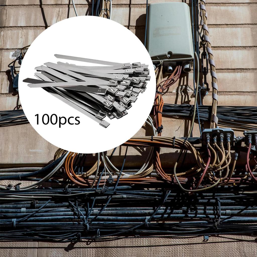 100 Pieces Metal Zip Ties Self Locking Easy Installation Fixed Fasteners Cable Binding Tools