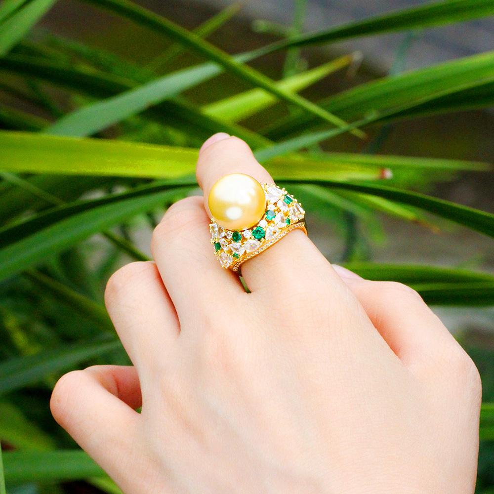 Ювелирные изделия CMM Регулируемый зеленый кубический цирконий большой искусственный жемчуг обручальные кольца для женщин CZ ювелирные изделия для свадебной вечеринки