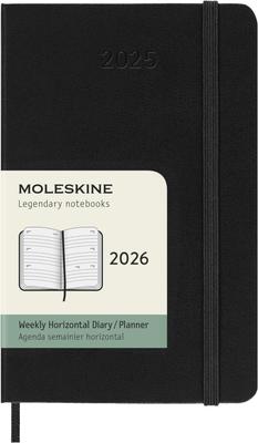 Планер Moleskine 2026, начало в январе, 12-месячный еженедельник, горизонтальный, карманный размер (9см х 14см), Твердый переплет, Черный, DHB12WH2Y26