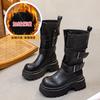 Дизайн с пряжкой на ремне средней высоты, рыцарские ботинки, женские однотонные простые универсальные ботинки с большим носком, новинка осени и зимы, ботинки Мартин