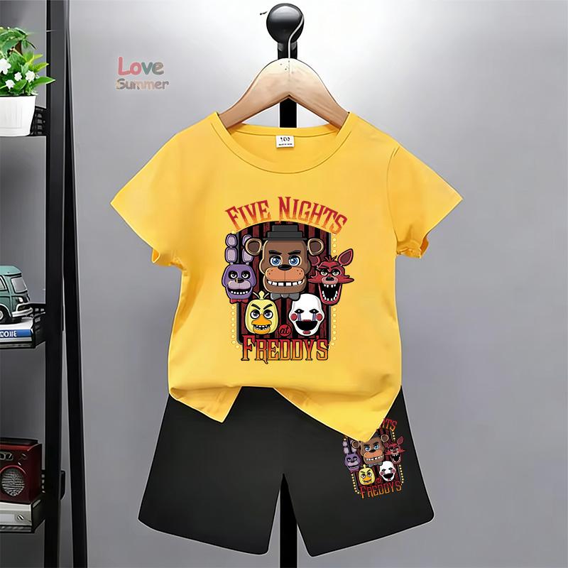 Летние футболки 2026 для детей Набор футболок Five Nights Одежда для мальчиков В Фреддис С коротким рукавом 3-12 Девочки Мультяшный Принт Животных