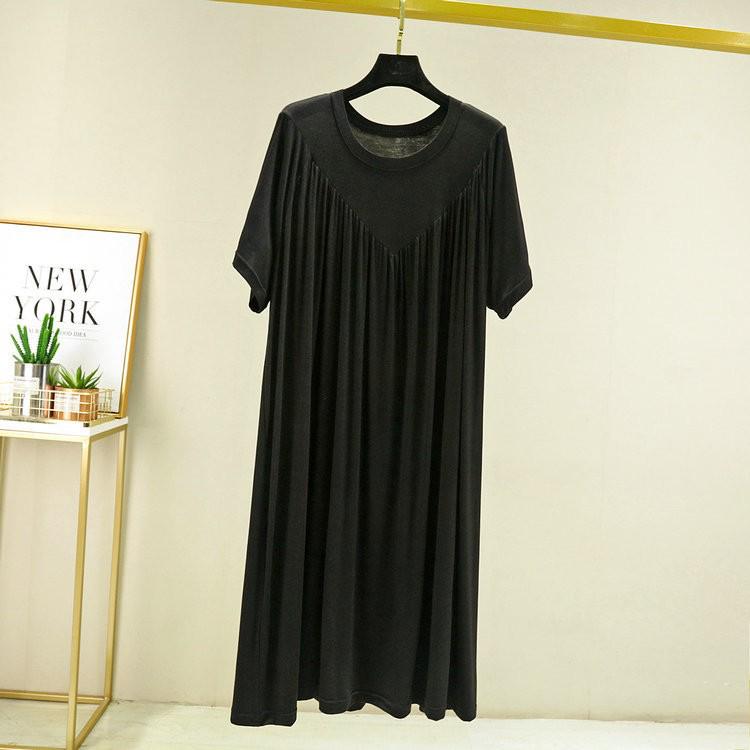 Женская ночная сорочка А-силуэта с плиссировкой больших размеров - Летняя модальная