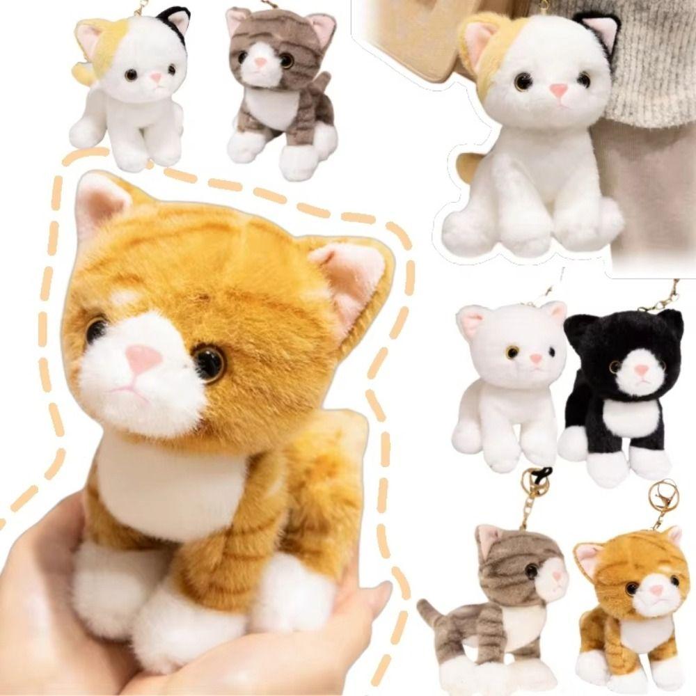 Stuffed Animal Simulated Cat Doll Soft Furry Stuffed Cat Keychain Kitten Plush Toy  Girls Gift