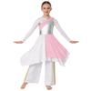 Girls Metallic Contrast Asymmetrical Hem Dress Wide Leg Pants Lyrical Praise Dance Costume Set