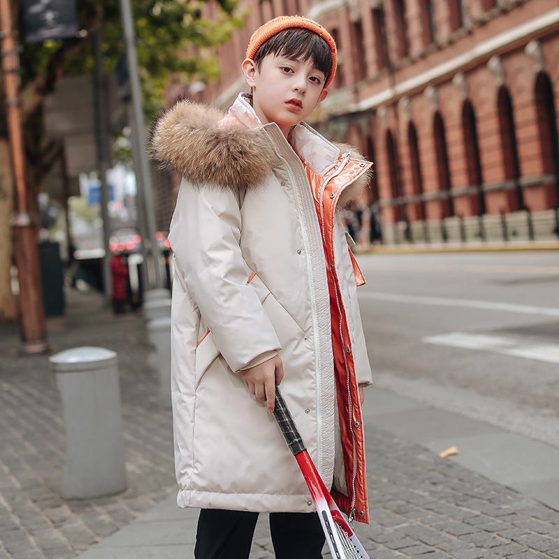 Children's Down Jacket Boys Mid-length Big Children Korean Style Thickened Fashion Children's Down Jacket Tooling Jacket