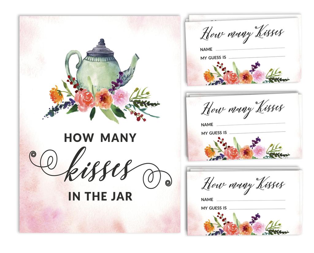 Inkdotpot How Many Kisses In The Jar White Tea Party Bridal Shower Game 1 Sign   30