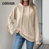 Autumn Women's Drawstring Hooded Ruffle Long Sleeve Pullover Pocket Solid Sweatshirt
