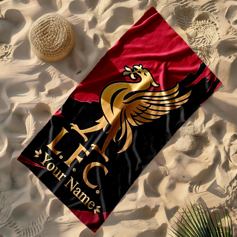 Liverpool Fc Logo Personalized Name Beach Towel Super Soft Microfiber Quickdry Fabric
