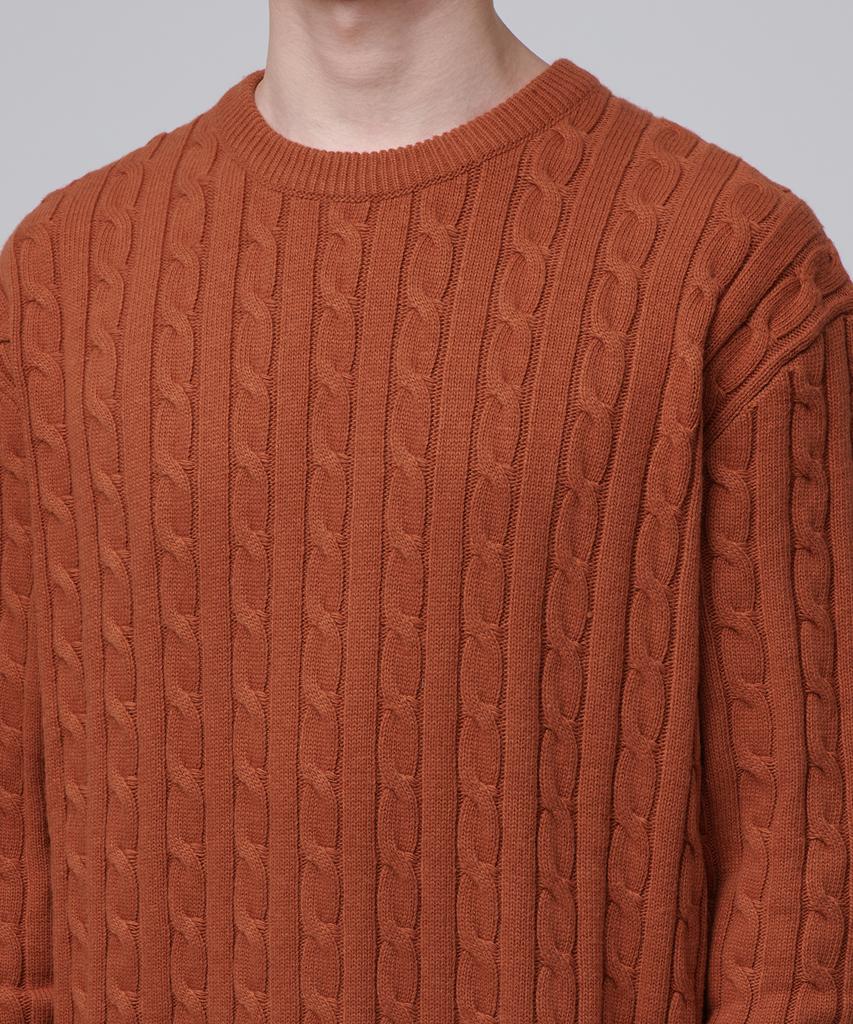 MUSINSA STANDARD Cable Crew Neck Knit [Tangerine]