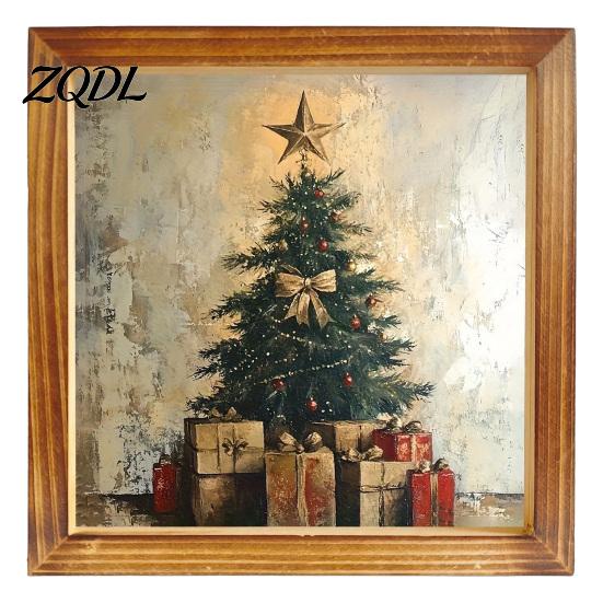 Rustic Wood Art Prints Double-Layer Wooden Framed Christmas Wall Art, Retro Santa Reindeer Picture Frame, Coffee Area Hangable Tabletop Xmas Decor for