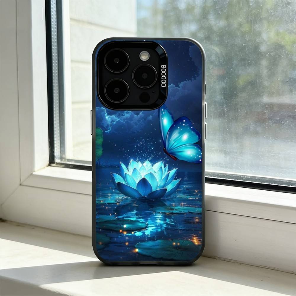 Яркий Цветок Лотоса Чехол для Телефона Для iPhone 17,16,15,14,13,12,11 Plus,Pro Max,XS,Разноцветный Серебристо-Черный Чехол