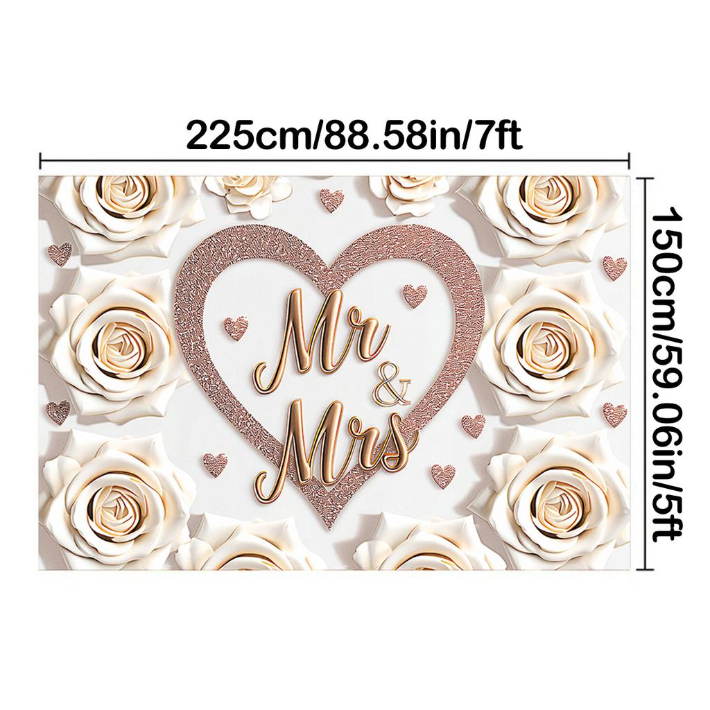 1 шт. Свадебный фон Mr & Mrs с сердцем и белыми розами, баннер для вечеринки на свадьбу, романтический декор для фото, настенный декор, многоразовые принадлежности