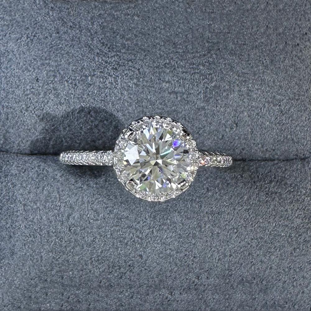 Vinregem Элегантное кольцо из стерлингового серебра 925 пробы 3EX VVS1 D, цвет круглой огранки, 6,5 мм, 1 карат, настоящее кольцо с бриллиантами из муассанита для женщин, свадебная вечеринка, ювелирные изделия, подарки