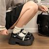 Lolita Retro Mary Jane Single Shoes Tide 2025 Autumn New Bow Thick Sole Heightening Small Leather Shoes Women's Black