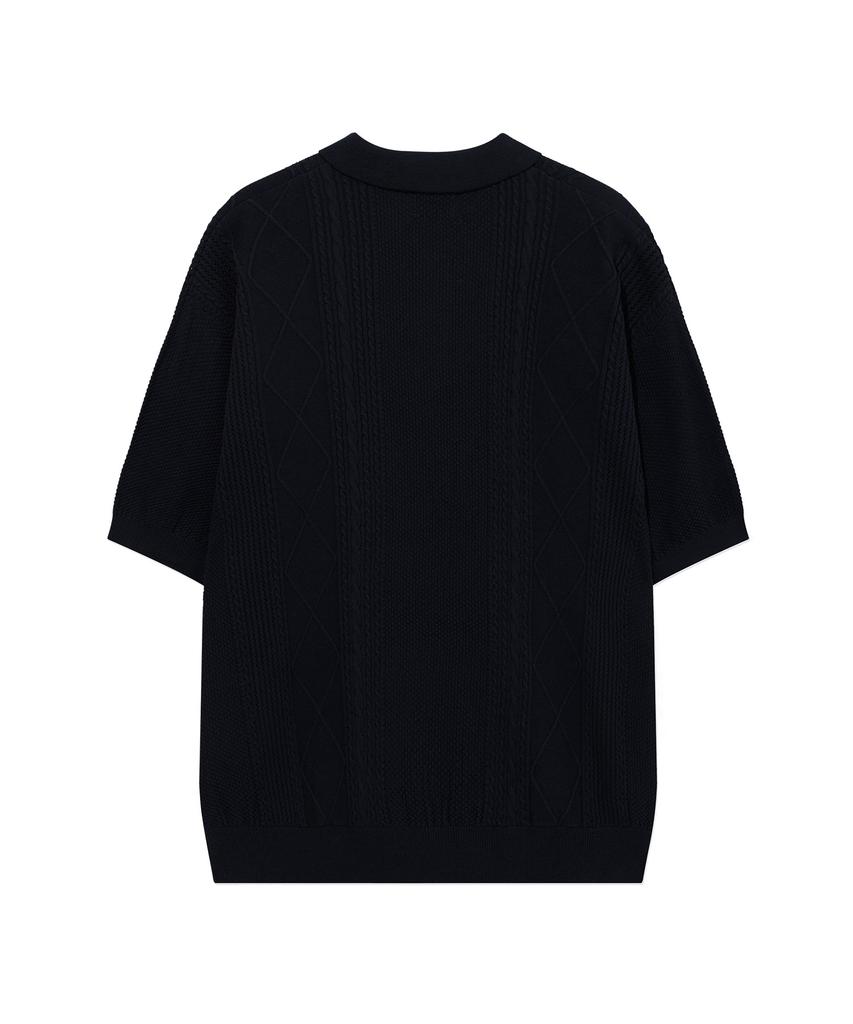 COVERNAT Small Authentic Scalloped Cable Half Knit Dark Navy
