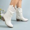 Белые ковбойские сапоги для женщин Осень Зима Массивный каблук Плиссированные ботильоны Женские Винтажные с острым носком Западные Ковбойские Ботас