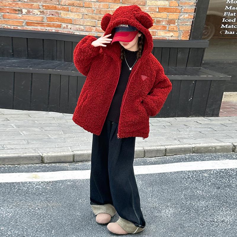 Девичья стеганая куртка из овечьей шерсти - Осень/Зима 2025, Модная и утепленная для детей среднего и старшего возраста