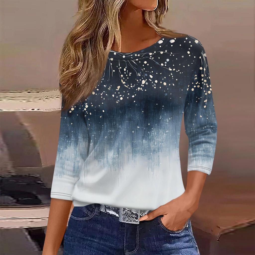 Женская футболка с принтом, рукав 3/4, повседневная, модная, на выходные, базовая, с круглым вырезом, стандартный топ