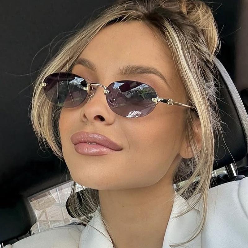 Retro Frameless Oval Sunglasses Fashion Men Fishing Driving Glasses Uv400 Shades Eyewear Essential Goggles For Outdoor Travel