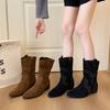 2025 осень новая модная обувь женские ботинки низкий каблук средние ботинки ботинки-чулки зимние замшевые ботинки с заклепками и темпераментом короткие ботинки