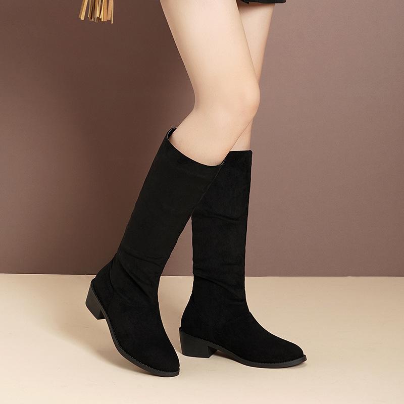 Европейские и американские длинные сапоги 2024 года, осень и зима, новые замшевые сапоги на среднем каблуке со складками, высокие сапоги для женщин Zapatos De Mujer Trafza