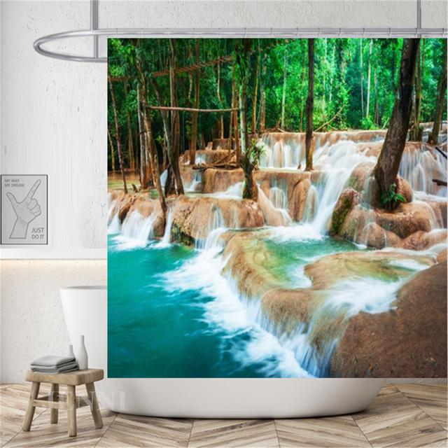 Сельский пейзаж, камень лотоса, Будда, занавеска для душа, занавеска для ванной, водонепроницаемая полиэстеровая занавеска для ванной комнаты с крючками