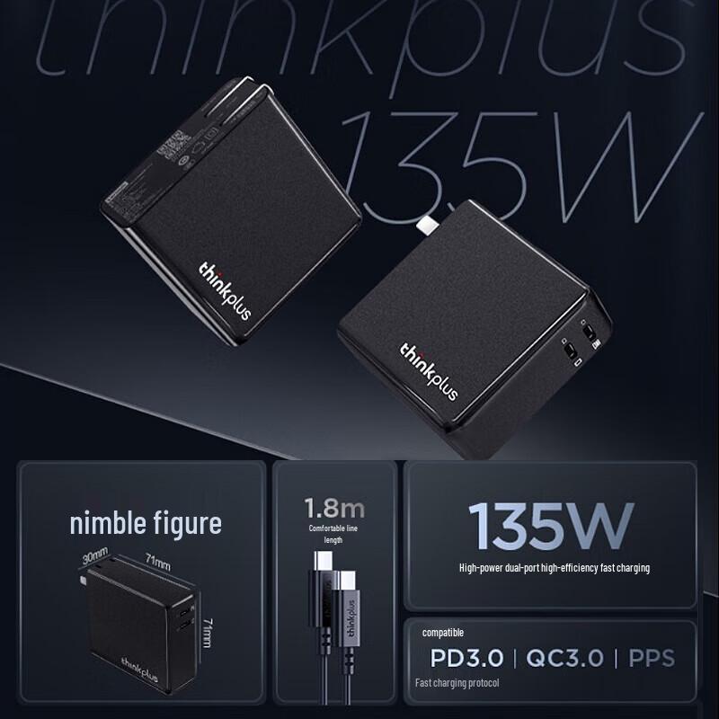 Lenovo thinkplus 135W Dual-Port GaN Power Adapter