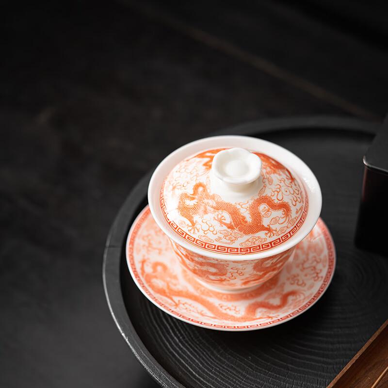 Sushih Ceramic Red Nine-Dragon Sancai Gaiwan Tea Bowl