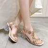Fashion 2025 Women's Shoes Summer Open Toe Women's Sandals New Fashion Bling Flowers Rhinestone Dress Sandals Women Heeled Sandalias