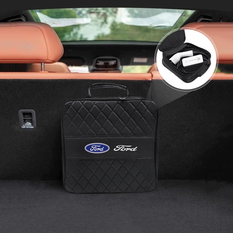 Car Carbon Fiber Fireproof Charging Gun Compartment Storage Bag For Ford ST Line Focus Mustang Fiesta Puma Ranger Kuga MK7 MAX FE7