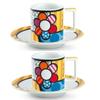 [A3606] - Set of 2 Multi-colored 'Britto' Ceramic Coffee Cups (flower) - 6x6cm