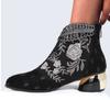 Large Size Women Vintage Ethnic Style Shoes Chunky Heel Embroidered Short Boots