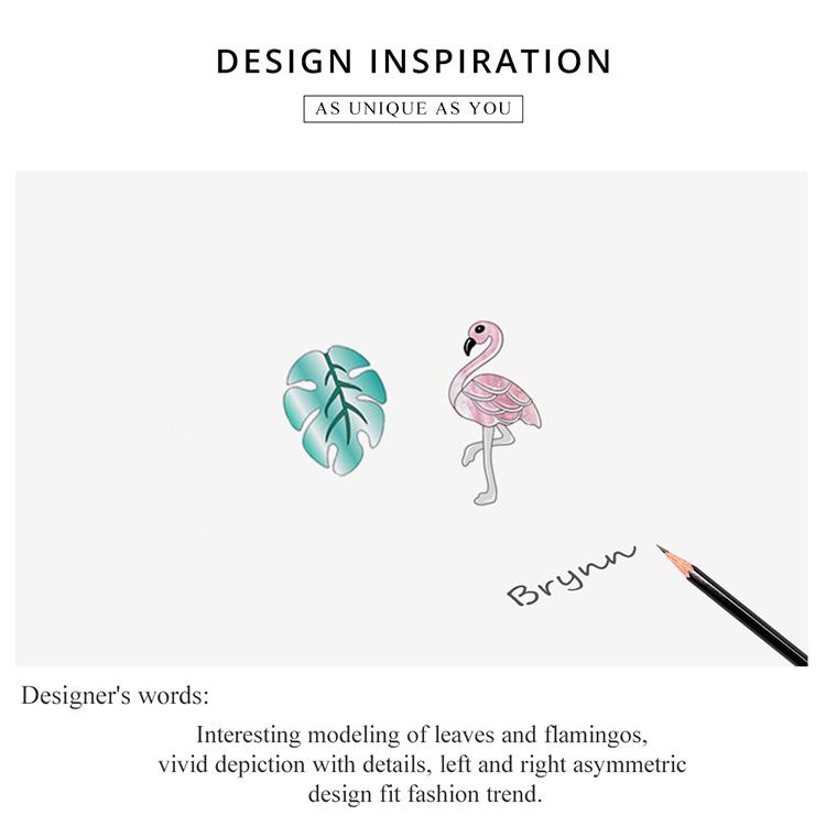 Серьги-гвоздики BAMOER из стерлингового серебра 925 пробы с фламинго и листьями, свежие серьги-гвоздики для девочек, ювелирные изделия