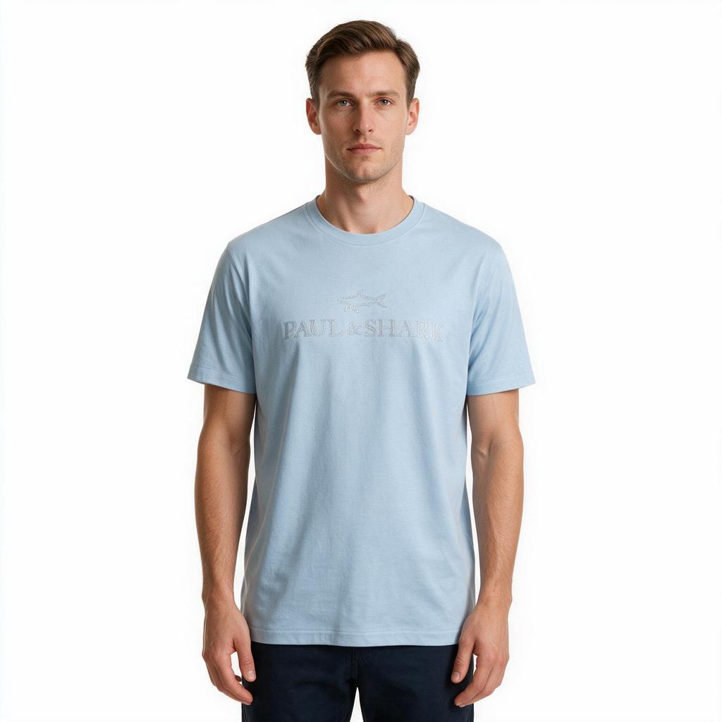 Paul&Shark T-shirt męski z bawełny i lyocellu jasnoniebieski 26411007-394 - elegancki komfort