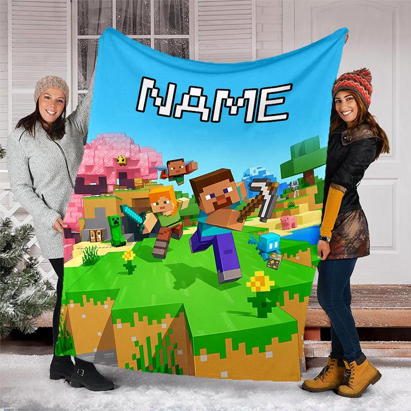 Customizable Minecraft Throw Blanket – Personalized Name, All-Season Cozy Snug Blanket, Machine Washable, Personalized Blanket
