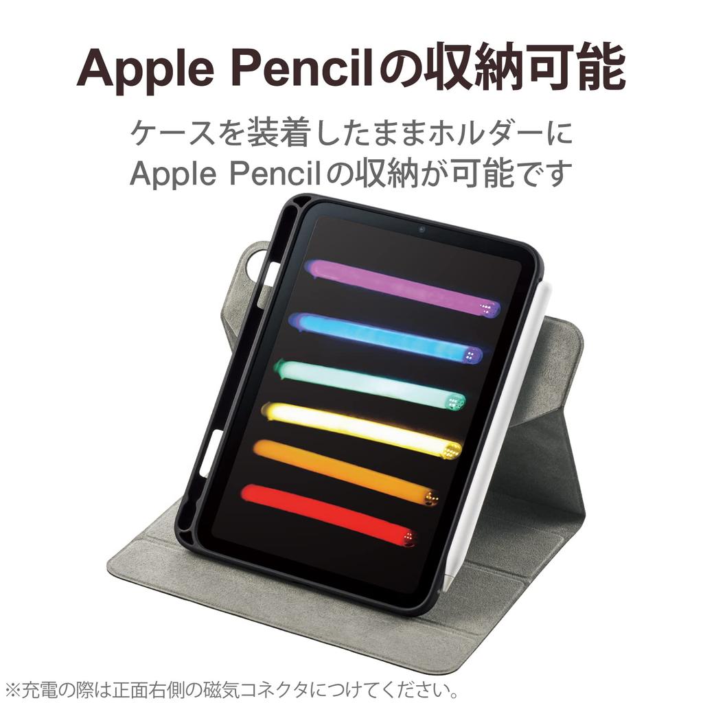 Elecom IPad Mini 6 (6th Generation) Case (2021), Auto Sleep/Wake, 360-Degree Rotation, Free-Angle Stand, Apple Pencil Storage, Black, TB-A21SSA360BK