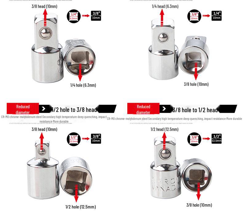 6-Piece CR-V Socket Adapter Set: 1/2" To 3/8" To 1/4" Ratchet Wrench Converters
