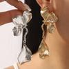 2025 New Fashion Metal Petal Pendant Earrings for Women Vintage Gold Color Three Petals Personality Earring Aesthetic Zircon