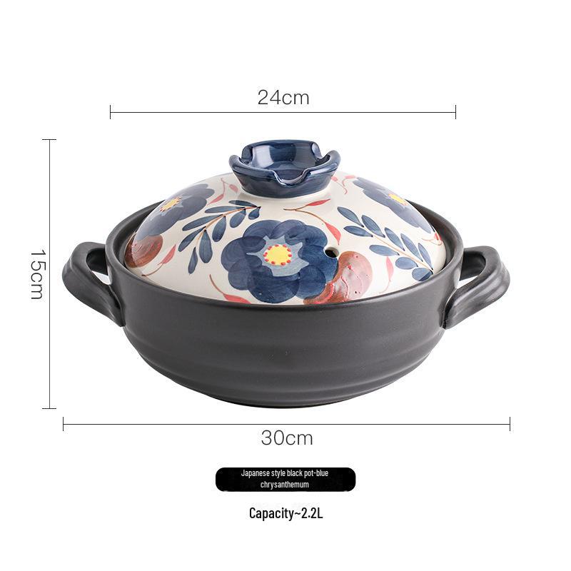 Японская кастрюля для тушения, расписанная вручную, устойчивая к высоким температурам - керамическая кастрюля с крышкой