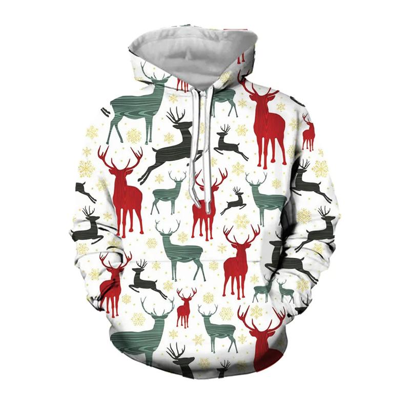 Christmas Reindeer Snowflake Graphic Sweatshirts Ornament Xmas Tree Elk 3D Printed Hoodies For Men Casual Woemn Y2k Pullovers