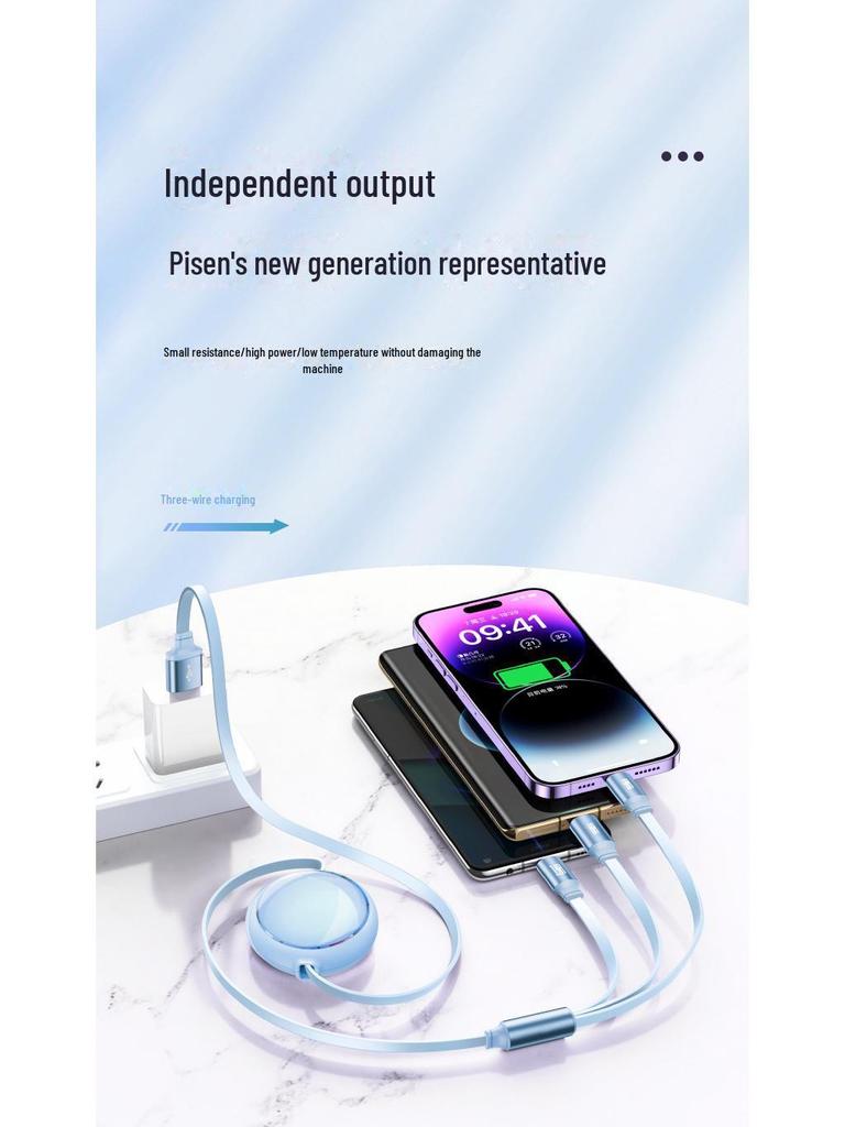 Многофункциональный кабель для быстрой зарядки 6 А, выдвижной, прозрачный, Macaron, для передачи данных - 100 Вт, три в одном, для зарядки в автомобиле