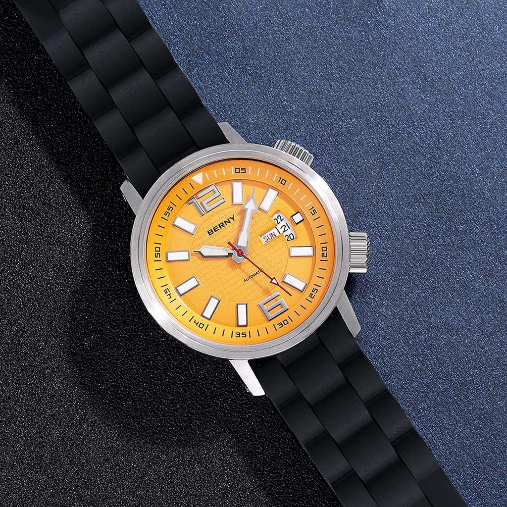 BERNY Watch Watch Автоматические механические часы для дайвинга Автоматические спортивные часы с силиконовым ремешком Водонепроницаемые 20ATM Сапфировое стекло Устойчиво к царапинам Супер