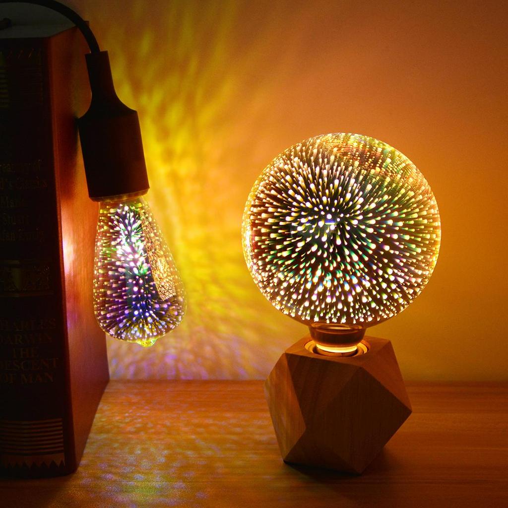 Novelty 3D Fireworks Effect Vintage Edison Lamp E27 110V-220V Holiday Decoration Lights A60 ST64 G80 G95 G125 Christmas Party Home Decor